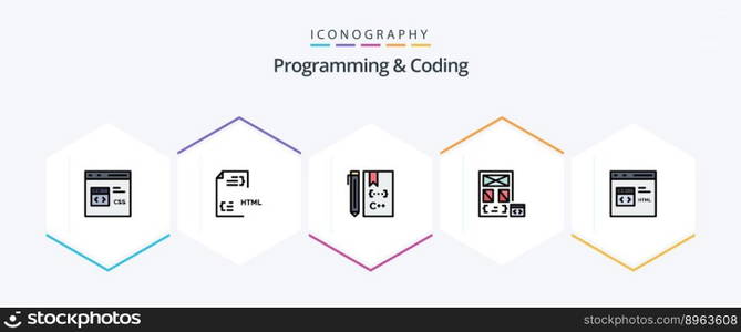 Programming And Coding 25 FilledLine icon pack including develop. app. file. development. coding