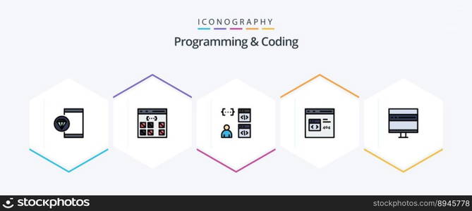 Programming And Coding 25 FilledLine icon pack including develop. browser. development. development. coding