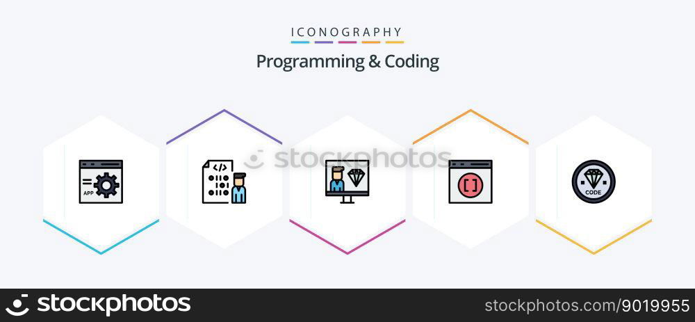 Programming And Coding 25 FilledLine icon pack including develop. code. programmer. develop