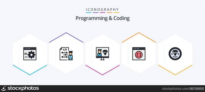 Programming And Coding 25 FilledLine icon pack including develop. code. programmer. develop