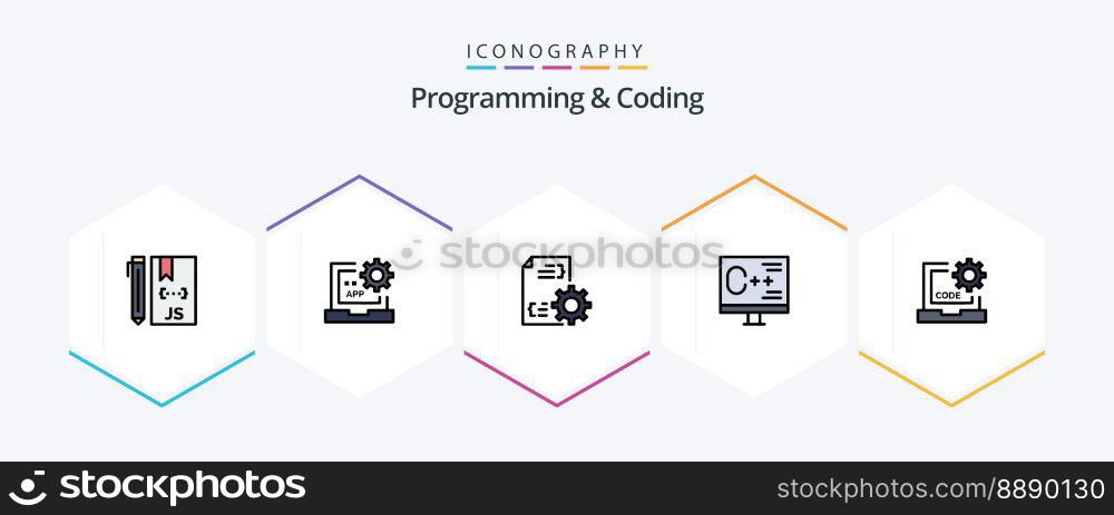 Programming And Coding 25 FilledLine icon pack including develop. coding. development. file