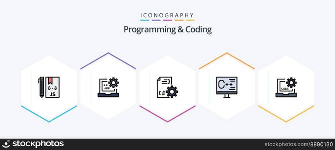 Programming And Coding 25 FilledLine icon pack including develop. coding. development. file