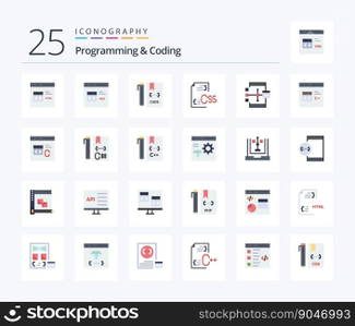 Programming And Coding 25 Flat Color icon pack including develop. coding. development. file. develop