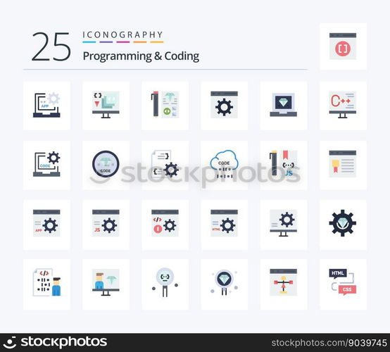 Programming And Coding 25 Flat Color icon pack including develop. coding. planning. development
