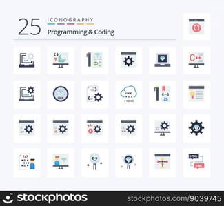 Programming And Coding 25 Flat Color icon pack including develop. coding. planning. development