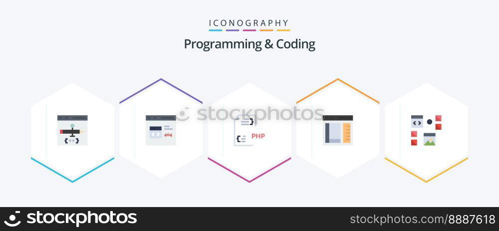 Programming And Coding 25 Flat icon pack including development. design. document. page. develop
