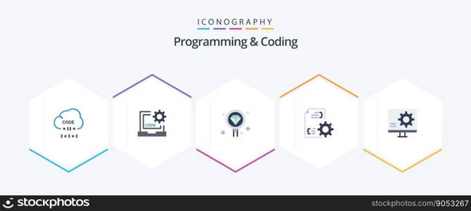 Programming And Coding 25 Flat icon pack including file. develop. development. search. development
