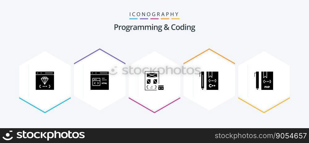 Programming And Coding 25 Glyph icon pack including coding. c. development. page. develop