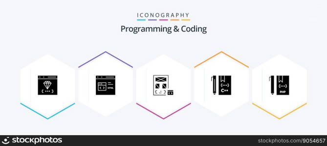 Programming And Coding 25 Glyph icon pack including coding. c. development. page. develop