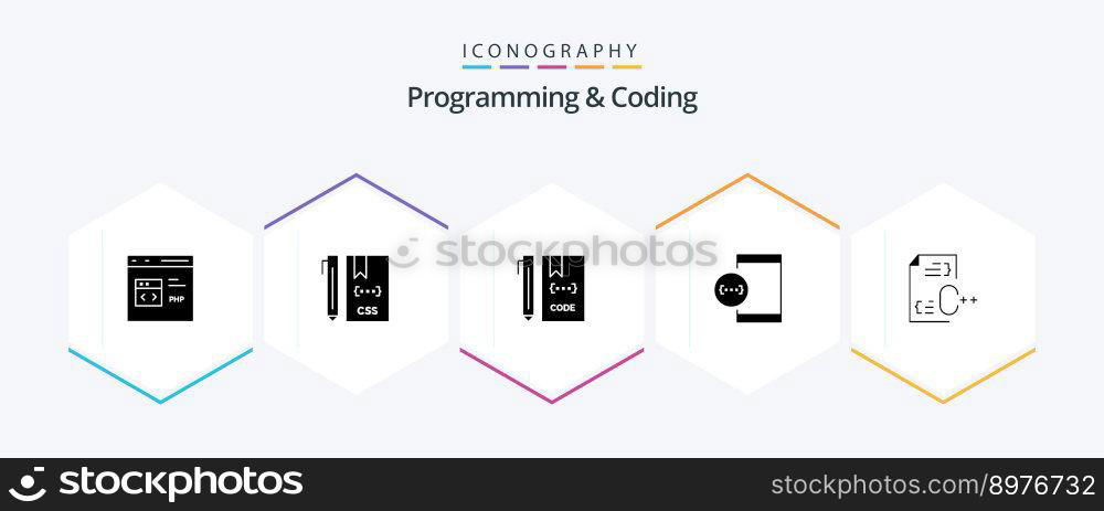 Programming And Coding 25 Glyph icon pack including develop. app. develop. file. develop
