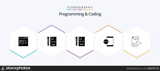 Programming And Coding 25 Glyph icon pack including develop. app. develop. file. develop
