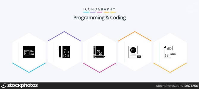 Programming And Coding 25 Glyph icon pack including develop. app. develop. planning. development