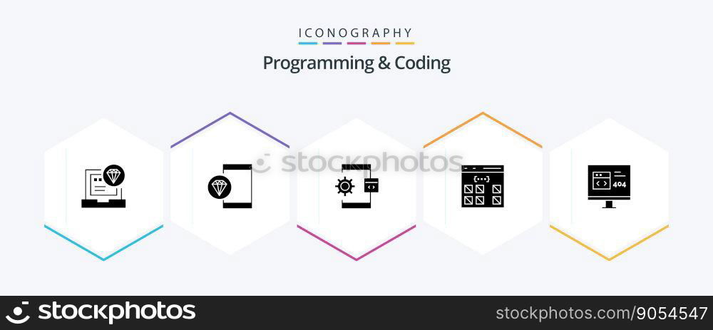 Programming And Coding 25 Glyph icon pack including develop. app. development. process. develop