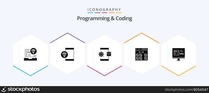 Programming And Coding 25 Glyph icon pack including develop. app. development. process. develop