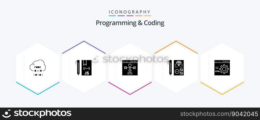 Programming And Coding 25 Glyph icon pack including develop. browser. flowchart. programming. development