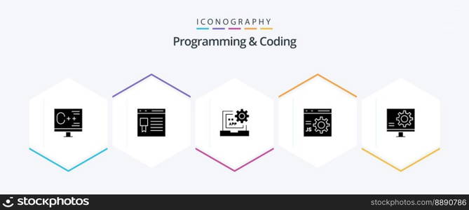 Programming And Coding 25 Glyph icon pack including develop. browser. page. programming. develop