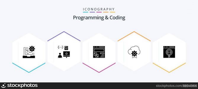 Programming And Coding 25 Glyph icon pack including develop. cloud. development. webpage. development