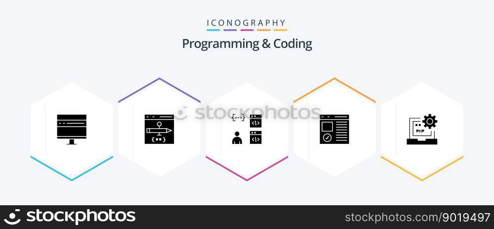 Programming And Coding 25 Glyph icon pack including develop. code. develop. page. develop
