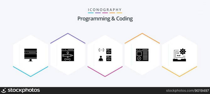 Programming And Coding 25 Glyph icon pack including develop. code. develop. page. develop