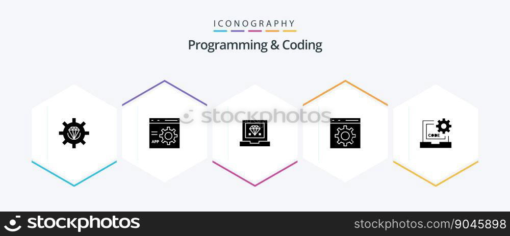 Programming And Coding 25 Glyph icon pack including develop. code. development. development