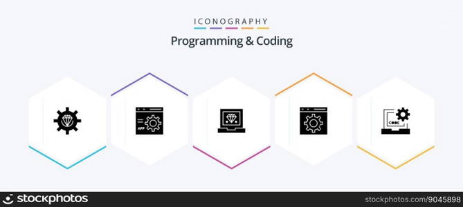 Programming And Coding 25 Glyph icon pack including develop. code. development. development
