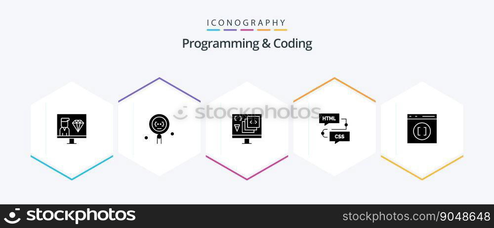 Programming And Coding 25 Glyph icon pack including development. coding. programming. programming. develop