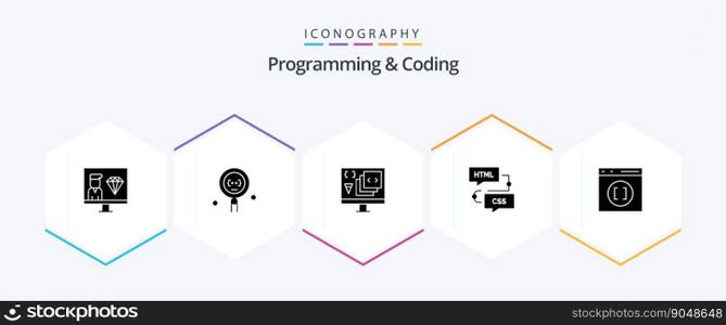 Programming And Coding 25 Glyph icon pack including development. coding. programming. programming. develop