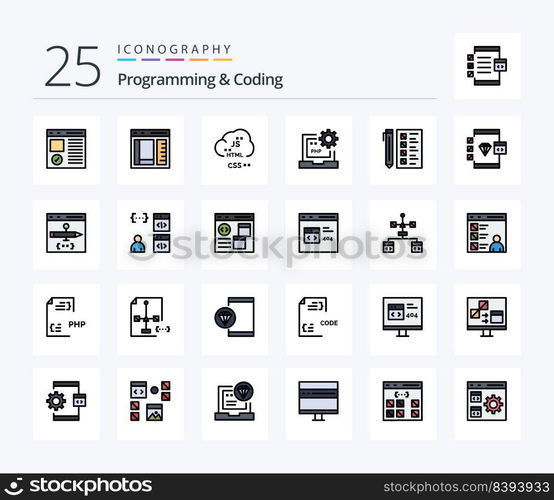 Programming And Coding 25 Line Filled icon pack including develop. business. develop. laptop. develop
