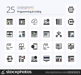 Programming And Coding 25 Line Filled icon pack including develop. business. develop. laptop. develop