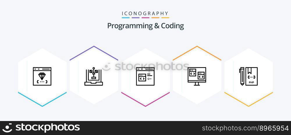 Programming And Coding 25 Line icon pack including computer. app. flowchart. development. coding
