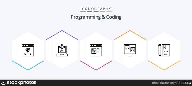 Programming And Coding 25 Line icon pack including computer. app. flowchart. development. coding