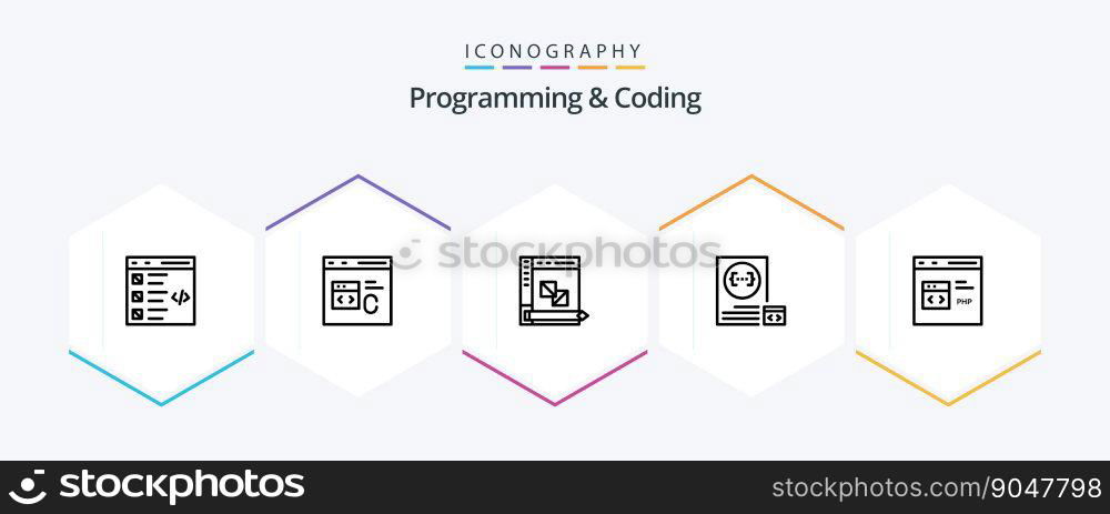 Programming And Coding 25 Line icon pack including develop. app. develop. planning. development