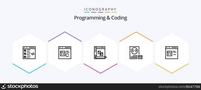 Programming And Coding 25 Line icon pack including develop. app. develop. planning. development