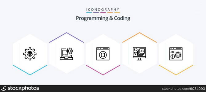 Programming And Coding 25 Line icon pack including develop. app. development. develop