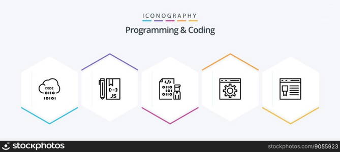 Programming And Coding 25 Line icon pack including development. browser. programmer. development
