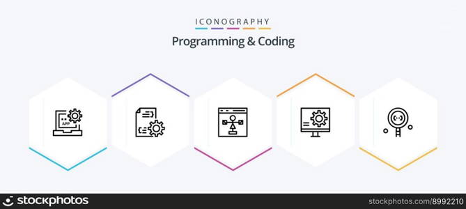 Programming And Coding 25 Line icon pack including development. bug. management. programming. development