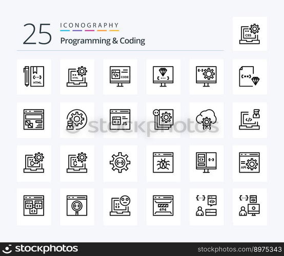 Programming And Coding 25 Line icon pack including development. coding. develop. programming. develop