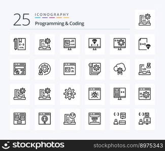 Programming And Coding 25 Line icon pack including development. coding. develop. programming. develop