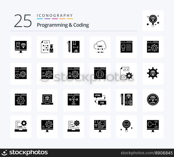 Programming And Coding 25 Solid Glyph icon pack including develop. browser. development. website. development
