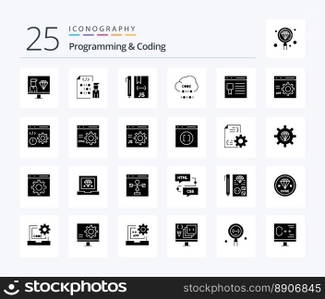 Programming And Coding 25 Solid Glyph icon pack including develop. browser. development. website. development