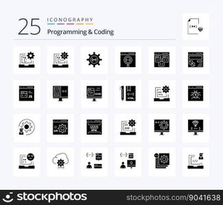 Programming And Coding 25 Solid Glyph icon pack including development. browser. development. development. coding
