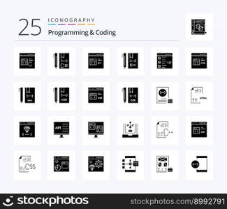 Programming And Coding 25 Solid Glyph icon pack including development. coding. development. html. develop