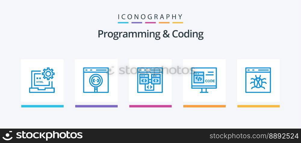 Programming And Coding Blue 5 Icon Pack Including bug. app. develop. development. coding. Creative Icons Design