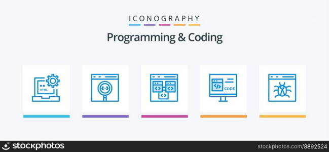 Programming And Coding Blue 5 Icon Pack Including bug. app. develop. development. coding. Creative Icons Design