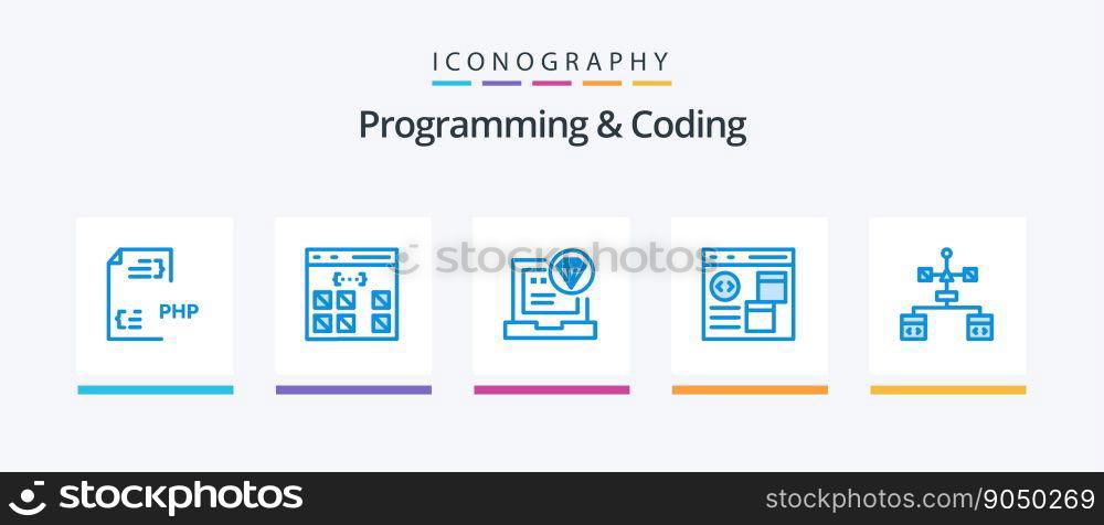 Programming And Coding Blue 5 Icon Pack Including coding. app. development. develop. code. Creative Icons Design