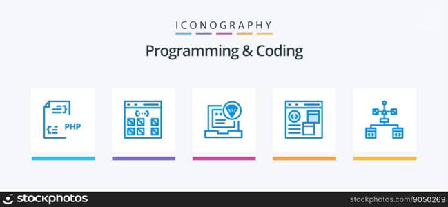 Programming And Coding Blue 5 Icon Pack Including coding. app. development. develop. code. Creative Icons Design