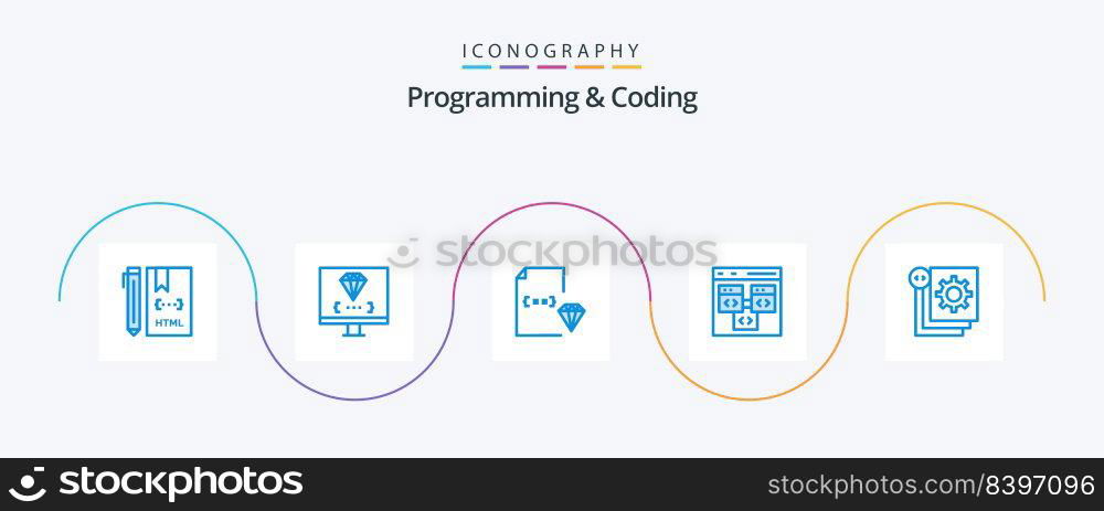 Programming And Coding Blue 5 Icon Pack Including coding. app. development. file. development