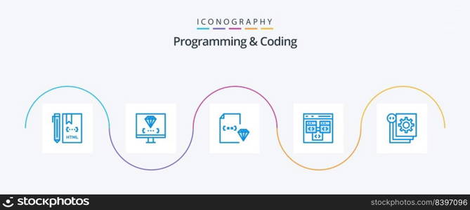Programming And Coding Blue 5 Icon Pack Including coding. app. development. file. development