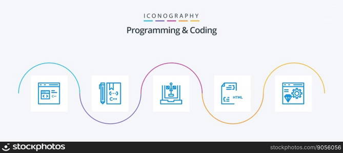 Programming And Coding Blue 5 Icon Pack Including coding. app. flowchart. html. development