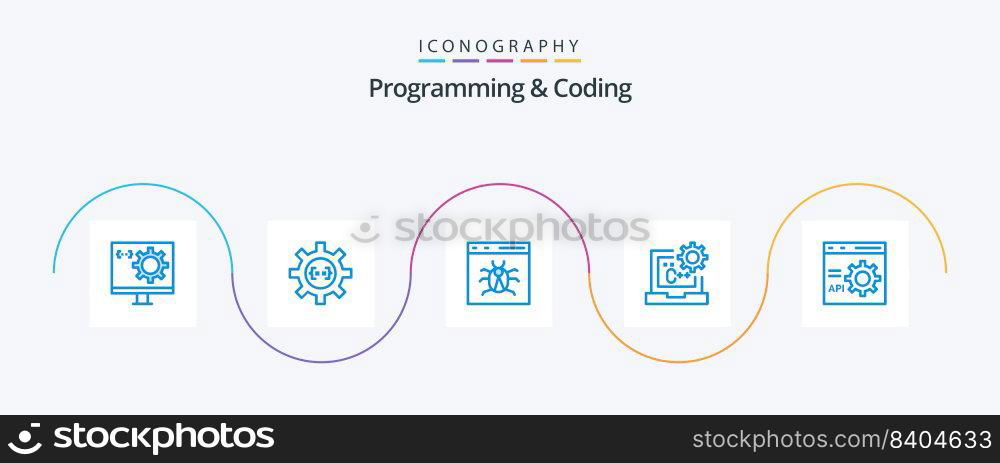 Programming And Coding Blue 5 Icon Pack Including coding. c. development. development. bug